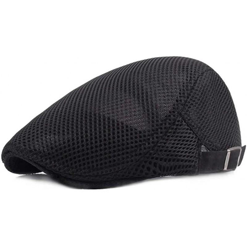 Newsboy Caps Men Breathable mesh Summer hat Newsboy Beret Ivy Cap Cabbie Flat Cap - D-black - CT18D065G9A $27.11