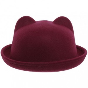 Fedoras Women Wool Felt Cat Ear Roll-up Hat Fedora Bowler Head Circumference 22.5" - Wine - C6127E5KK8H $20.32