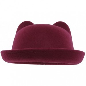 Fedoras Women Wool Felt Cat Ear Roll-up Hat Fedora Bowler Head Circumference 22.5" - Wine - C6127E5KK8H $20.32