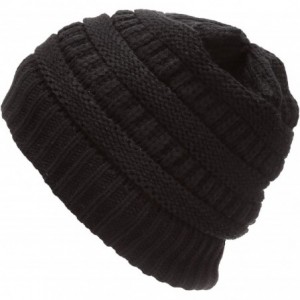 Skullies & Beanies Women's Soft Warm Stretch Ribbed Knit Winter Skull Cap Beanie Hat with Soft Sherpa Lining - 2pack-black&wh...