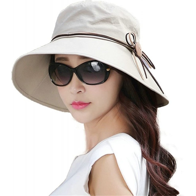 Sun Hats Bucket Cord Sun Summer Beach Hat Wide Brim for Women Foldable UPF 50+ - 69046_khaki - CX18RYT4Z7W $34.94