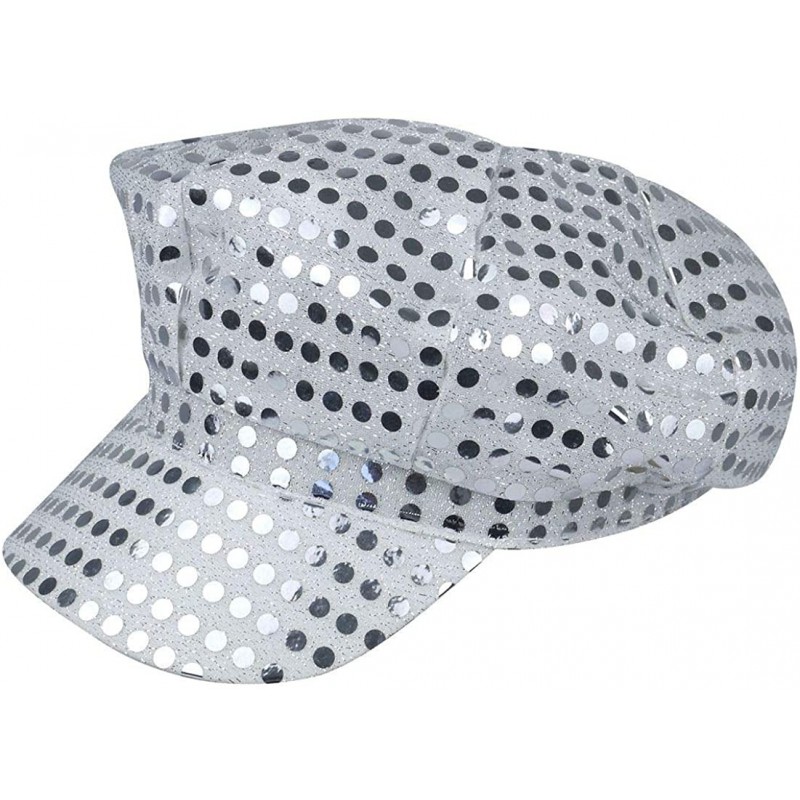 Newsboy Caps Womens 70s Disco Club Sequin Silver Hat Ladies Hen Night Party Cap Accessories One Size - CL18OSUCI8A $18.37
