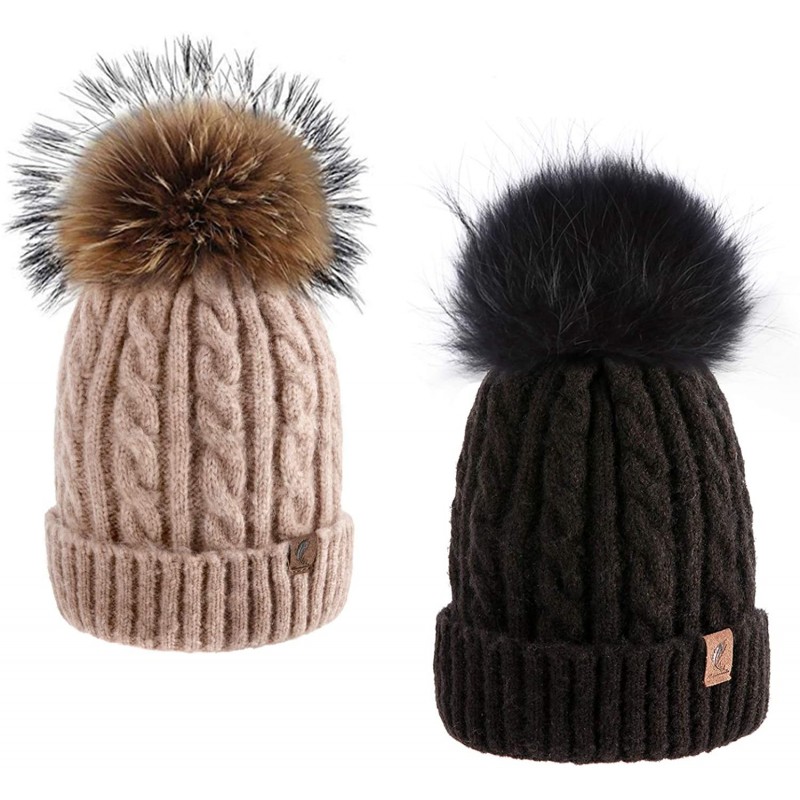 Skullies & Beanies Cute Beanie Hats for Womens Pom Pom Hat Knit Hat Thermal Ski Hat - Black Pink(2pcs) - C3192M78Y5Z $17.55