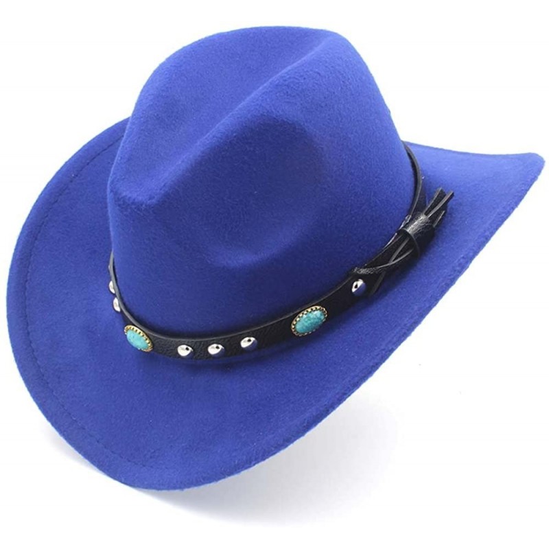 Balaclavas Women's Western Cowboy Hat with Roll Up Brim Felt Cowgirl Sombrero Caps - Blue - CX18M68LW7T $40.44