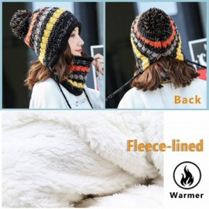 Skullies & Beanies 2 Pcs Knitted Hat Scarf Set for Women Winter Warm Fleece Lined Beanie Hat Earflap Ski Hat with Pompom - Bl...