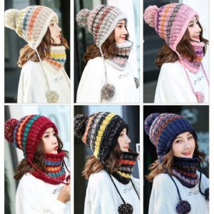 Skullies & Beanies 2 Pcs Knitted Hat Scarf Set for Women Winter Warm Fleece Lined Beanie Hat Earflap Ski Hat with Pompom - Bl...