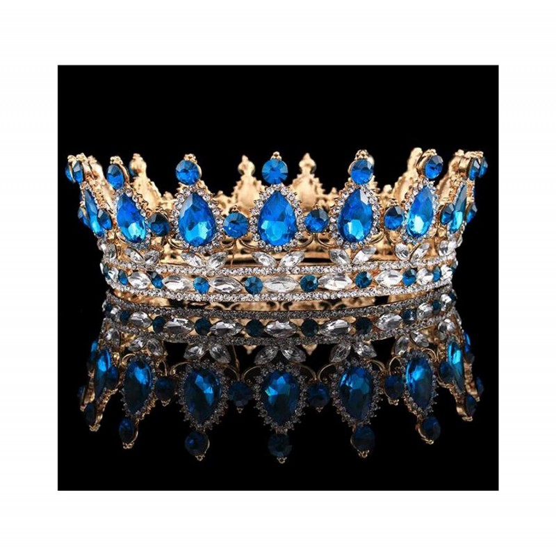 Headbands Vintage Wedding Crystal Rhinestone Crown Bridal Queen King Tiara Crowns-More diamond seablue - CD18WU6EN9W $102.91