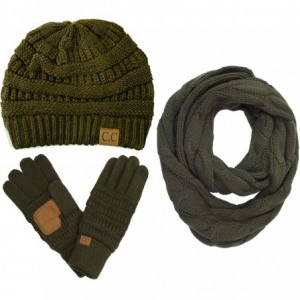 Skullies & Beanies 3pc Set Trendy Warm Chunky Soft Stretch Cable Knit Beanie- Scarves and Gloves Set - New Olive - CO18H6N2C3...