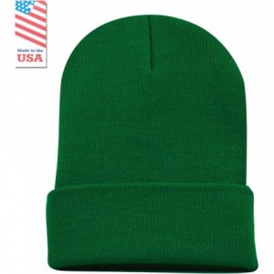 Skullies & Beanies Cuff Beanie Cap/Made in USA Knit Skull Long Beanie Plain Ski Hat - Hunter Green - CV12I1ZABKZ $18.12