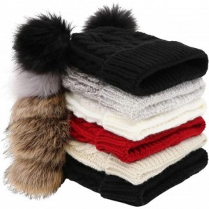 Skullies & Beanies Womens Beanie Winter Cable Knit Faux Fur Pompom Ears Beanie Hat - Beige Hat Coffee Ball - CV192459DM4 $27.65