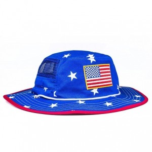 Sun Hats Mesh USA Boonie Sun Hat (Wide Brim) - Red- White and Blue- Sun Protection - Bucket Hat - Blue/Red - CN18EOKNWYS $63.05
