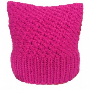 Skullies & Beanies 100% Handmade Knitted Pussy Cat Hat for Women's March Winter Warm Beanie Cap - Rose Red - CM189SQXYMC $22.47