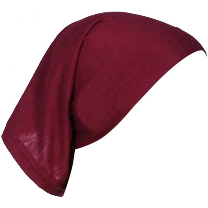 Skullies & Beanies Women's Hijab Cap Under Scarf Bone Bonnet Head Wrap Cover - Wine Red - CG120UVBKZT $17.48