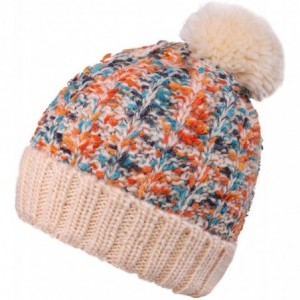 Skullies & Beanies Winter Wonderland Splash Patterned Thick Knit Fleece Lined Snow Beanie Hats - 7969_beige - CV1888KUL94 $24.25