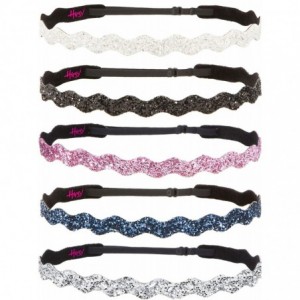 Headbands 5pk Women's Adjustable NO SLIP Wave Bling Glitter Headband Multi Gift Pack (Silver/Navy/L. Pink/Black/White) - C011...