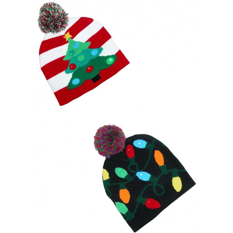 Skullies & Beanies Flashing Lights Holiday Christmas Beanie Cap (Pack of 2) - Christmas Tree/Holiday Lights - CI188G9SZHW $27.26