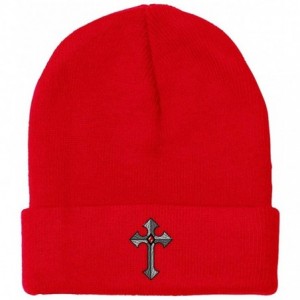 Skullies & Beanies Custom Beanie for Men & Women Religious Gothic Cross Embroidery Skull Cap Hat - Red - CV189CS99X2 $27.84