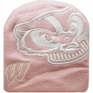 Skullies & Beanies Wisconsin Badgers Extra Large Logo Pink Skull Knit Cap - C411K9VXK45 $26.36