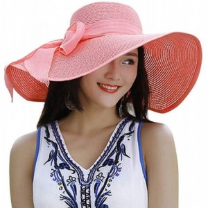 Sun Hats Women's Floppy Big Brim Hat Bowknot Straw Hat Foldable Roll up Sun Hat UPF 50+ - Pink - C918Q6Z2HM9 $44.12