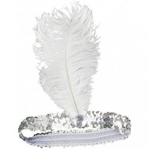 Headbands 20's Sequined Showgirl Flapper Headband with Feather Plume - Silver - C212MXV0SNR $15.19