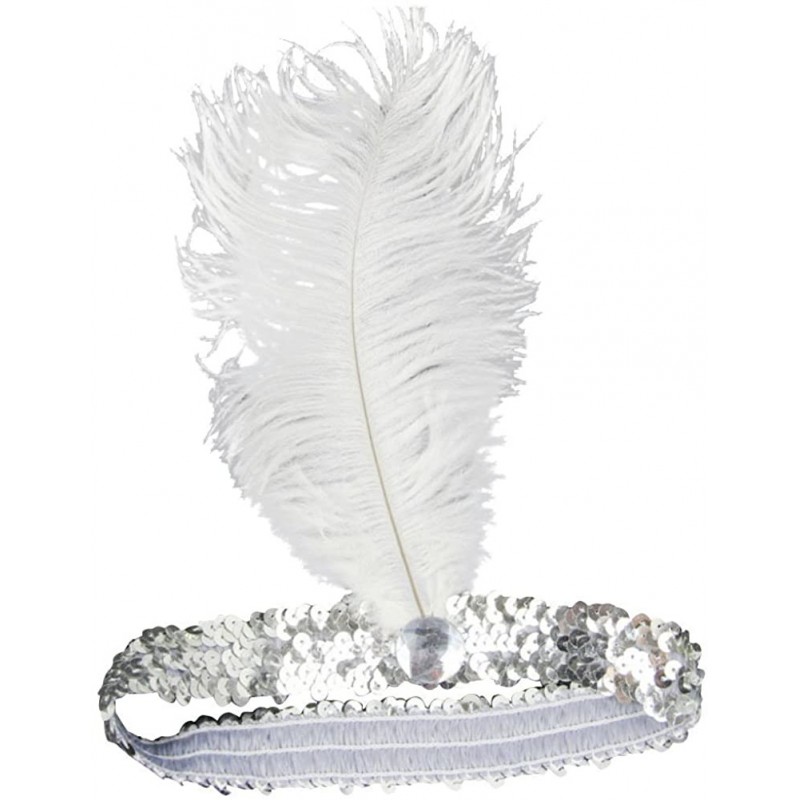 Headbands 20's Sequined Showgirl Flapper Headband with Feather Plume - Silver - C212MXV0SNR $17.86