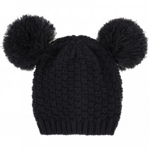 Skullies & Beanies Women Knit Pompom Mickey Ears Warm Winter Beanie Hat - Black - C818I99SXD4 $25.49