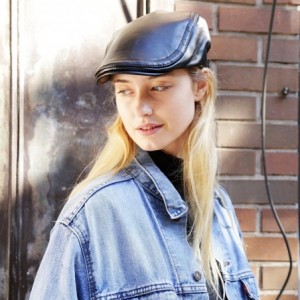 Newsboy Caps Soft Faux Leather Flat Ivy Gatsby Newsboy Driving Hat Cap - Navy - CO128JZBODV $22.93