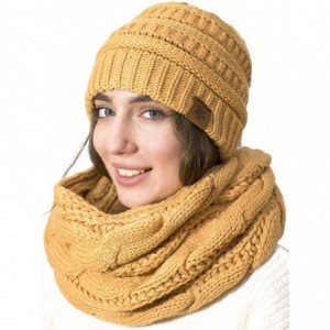 Skullies & Beanies Hat and Scarf Set Slouchy Cable Knit Beanie Winter Cap with Matching Infinity Scarf for Women - Yellow - C...