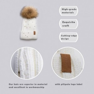 Skullies & Beanies Women Knit Winter Turn up Beanie Hat with Pearl and Fur Pompom - White(gold Pompom) - CI185K992SG $31.73