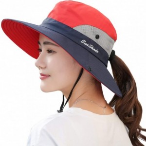 Sun Hats Women's Outdoor UV Protection Foldable Mesh Wide Brim Beach Fishing Hat - Navy - CG18CK4H2L9 $29.45
