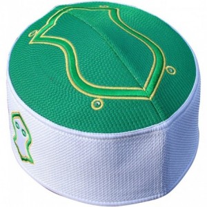 Skullies & Beanies Exclusive Green White Golden Embroidered Sandal Kufi Crown Cap - CR17YHXMT8Z $42.48
