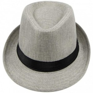Fedoras Classic Jazz Hat Men's Breathable Linen-Fedora Hat & Stylish Hat Band Casual Jazz Cap (10 Color) - C - CV192TX9IYX $2...