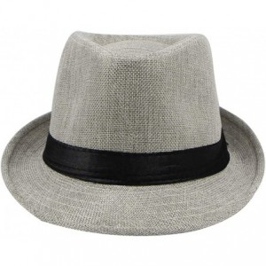 Fedoras Classic Jazz Hat Men's Breathable Linen-Fedora Hat & Stylish Hat Band Casual Jazz Cap (10 Color) - C - CV192TX9IYX $1...