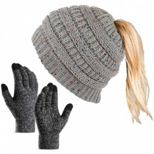 Skullies & Beanies Ponytail Beanie Hat Touchsreen Gloves-Women Knit Winter Hat Stretch Ponytail Beanie Hat Messy Bun BeanieTa...