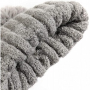 Skullies & Beanies Winter Beanie Knit Hat with Faux Fur Pom Pom Slouchy Soft Warm Stretch Cable Ski Cap for Women - Gray - CQ...