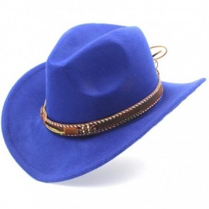 Cowboy Hats Unisex Western Cowboy Hat Felt Punk Roll Up Brim Sombrero Hombre Caps - Dark Blue - CU18IL42K9Z $50.11