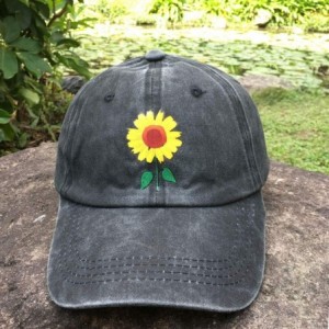 Baseball Caps Women's Cute Sunflower Ponytail Baseball Cap Vintage Washed Adjustable Funny Hat - Sunflower Ponytail - Black -...