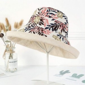 Sun Hats Bucket Hat for Women Double Side Wear Hat Girls Large Wide Brim Hat Packable Visor Caps - Beige (Leaves) - CO18RW627...