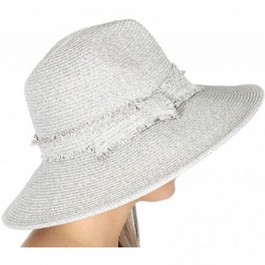 Sun Hats Beach Sun Hats for Women Large Sized Paper Straw Wide Brim Summer Panama Fedora - Sun Protection - Knot Grey - CS18E...
