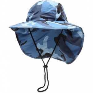 Sun Hats Outdoor Sun Protection Hunting Hiking Fishing Cap Wide Brim hat with Neck Flap - Blue Sky Camo - CO18G7UMQME $30.73