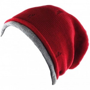 Skullies & Beanies Fashionable Double Layered Vintage Ripped Acrylic Slouch Beanie - Red/Melange Gray - CE11OHYCQAD $26.37