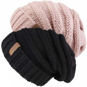 Skullies & Beanies Knitted Slouchy Oversized Crochet - Black/Mix Pink - CI18KEAWO6A $33.49