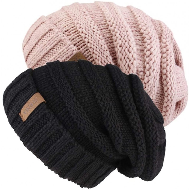 Skullies & Beanies Knitted Slouchy Oversized Crochet - Black/Mix Pink - CI18KEAWO6A $33.49