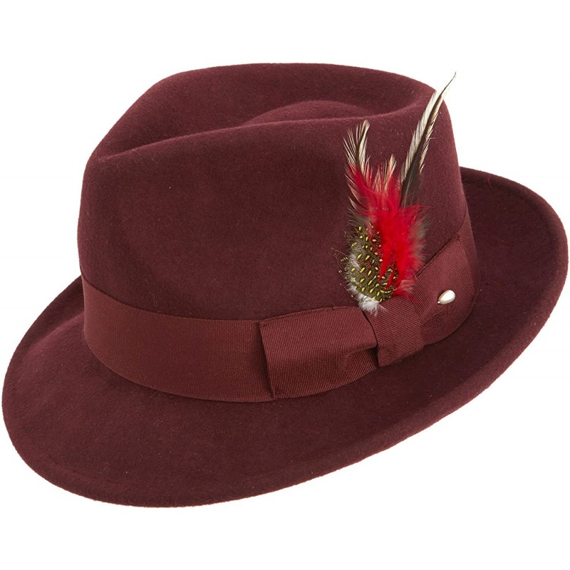 Fedoras Bogart Men's Felt Hat - Burgundy - CD11H4GY8LH $81.33