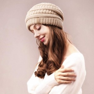Skullies & Beanies Winter Beanie for Women Fleece Lined Warm Knit Skull Slouch Beanie Hat - 09-mixkhaki - CT18US5MQTD $25.06