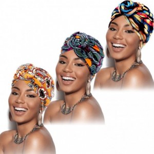 Skullies & Beanies 3 Pieces African Turban for Women Knot Pre-Tied Bonnet Beanie Cap Headwrap - C2195ICWNYZ $32.11