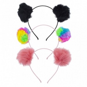 Headbands Multicolor Tie Dye Fuzzy Pom Pom Ball Cat Ear Headband Set (3pc) - CB18503G07Q $18.72