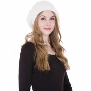 Berets Women's Warm Soft Plain Color Winter Cable Knitted Beret Hat Skull Slouch Hat - Cream - CM18LQRD85R $28.21