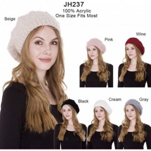Berets Women's Warm Soft Plain Color Winter Cable Knitted Beret Hat Skull Slouch Hat - Cream - CM18LQRD85R $27.47