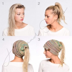 Skullies & Beanies Ribbed Confetti Knit Beanie Tail Hat for Adult Bundle Hair Tie (MB-33) - New Olive - CF189CD9AL7 $29.81